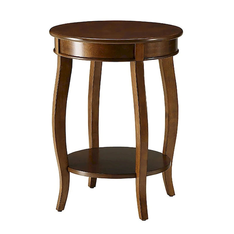Table d'appoint ronde en noyer avec étagère inférieure