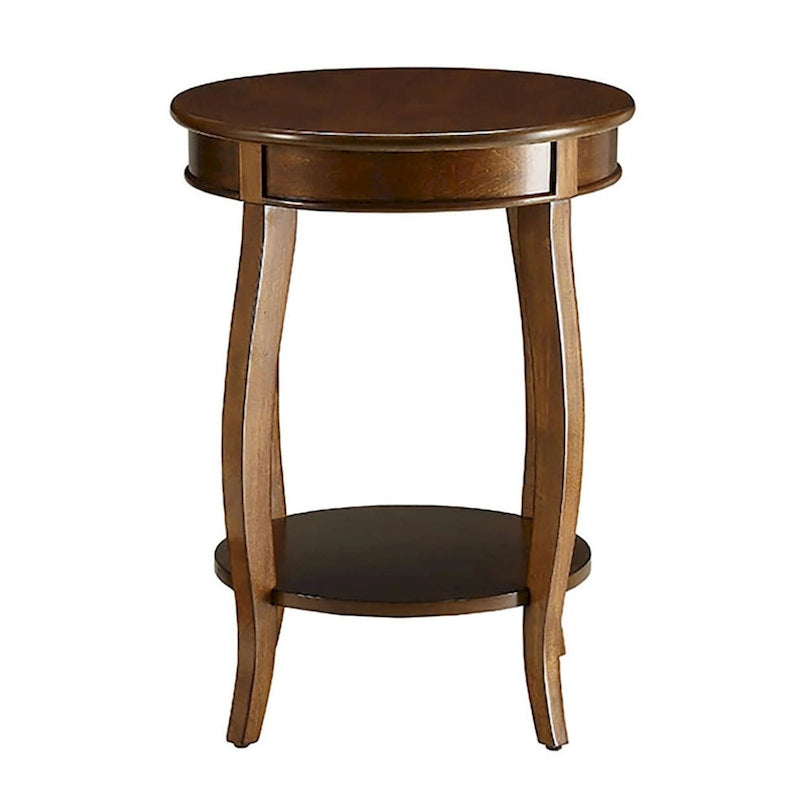 Table d'appoint ronde en noyer avec étagère inférieure