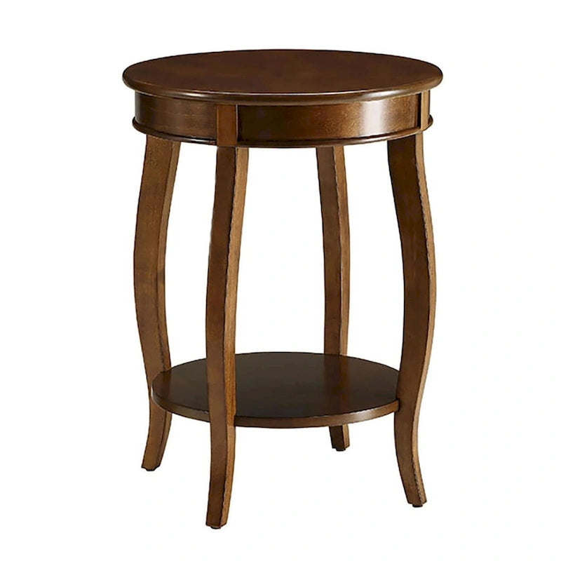 Table d'appoint ronde en noyer avec étagère inférieure