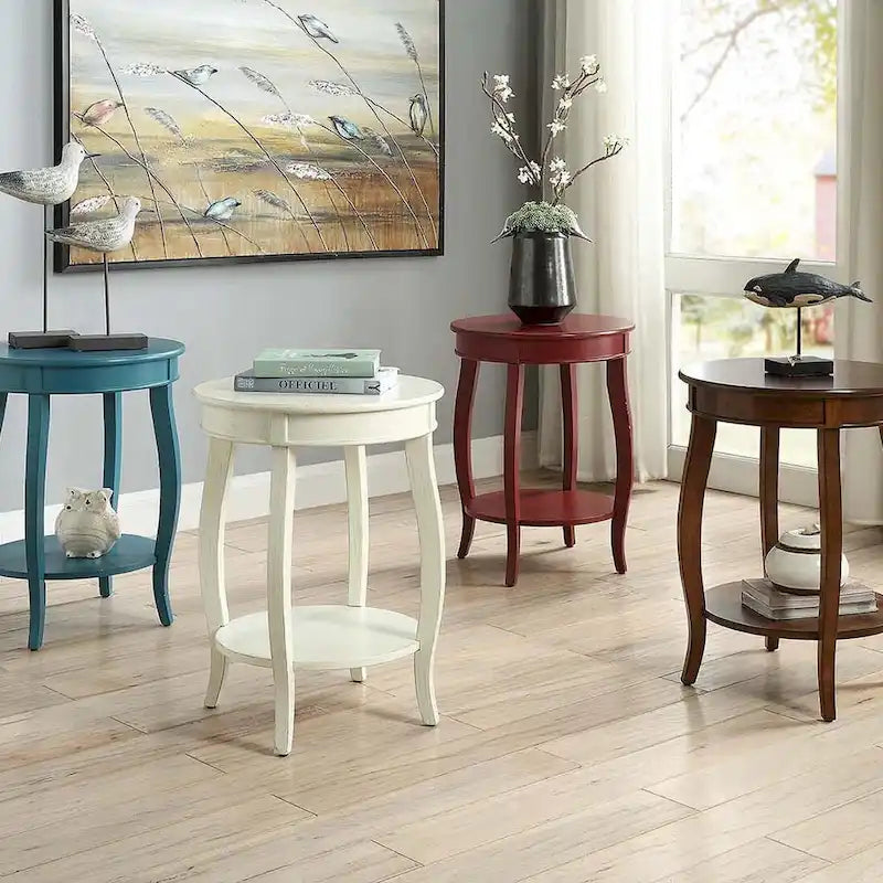Table d'appoint ronde en noyer avec étagère inférieure