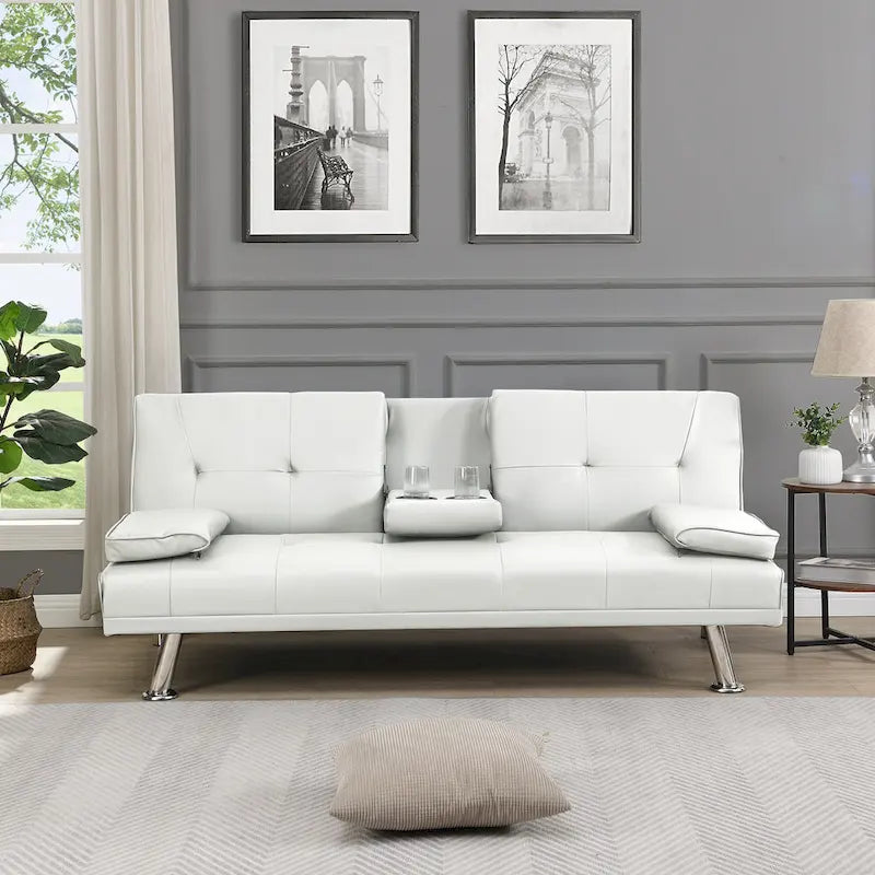 Canapé-lit deux places en PVC de 66,1 po avec cadre en bois et pieds en acier inoxydable
