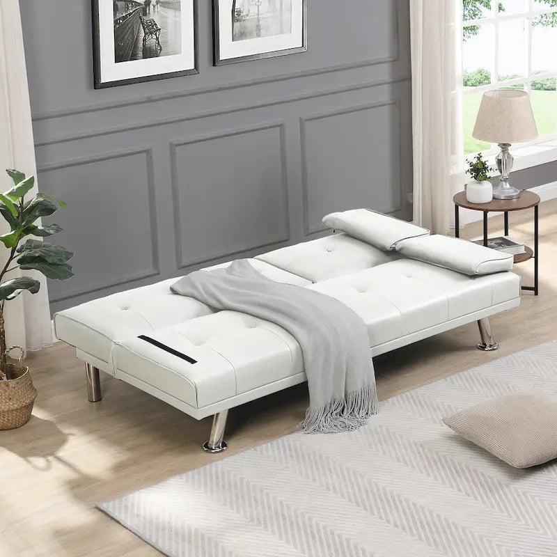 Canapé-lit deux places en PVC de 66,1 po avec cadre en bois et pieds en acier inoxydable
