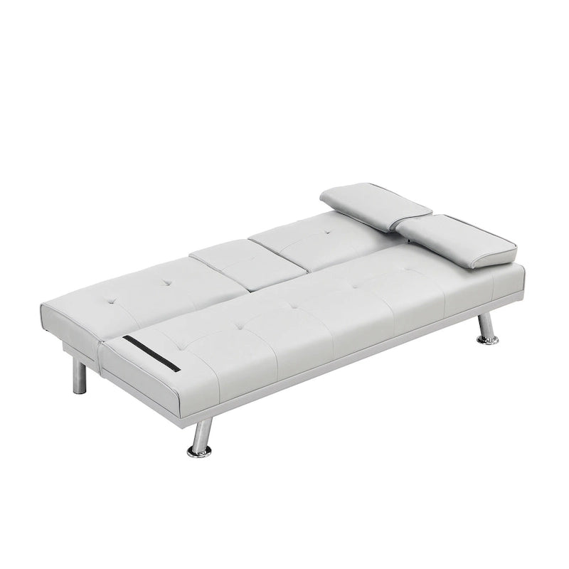Canapé-lit deux places en PVC de 66,1 po avec cadre en bois et pieds en acier inoxydable