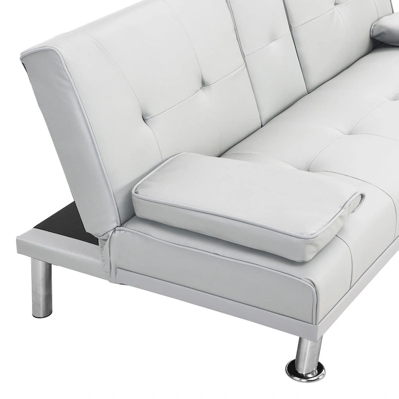 Canapé-lit deux places en PVC de 66,1 po avec cadre en bois et pieds en acier inoxydable
