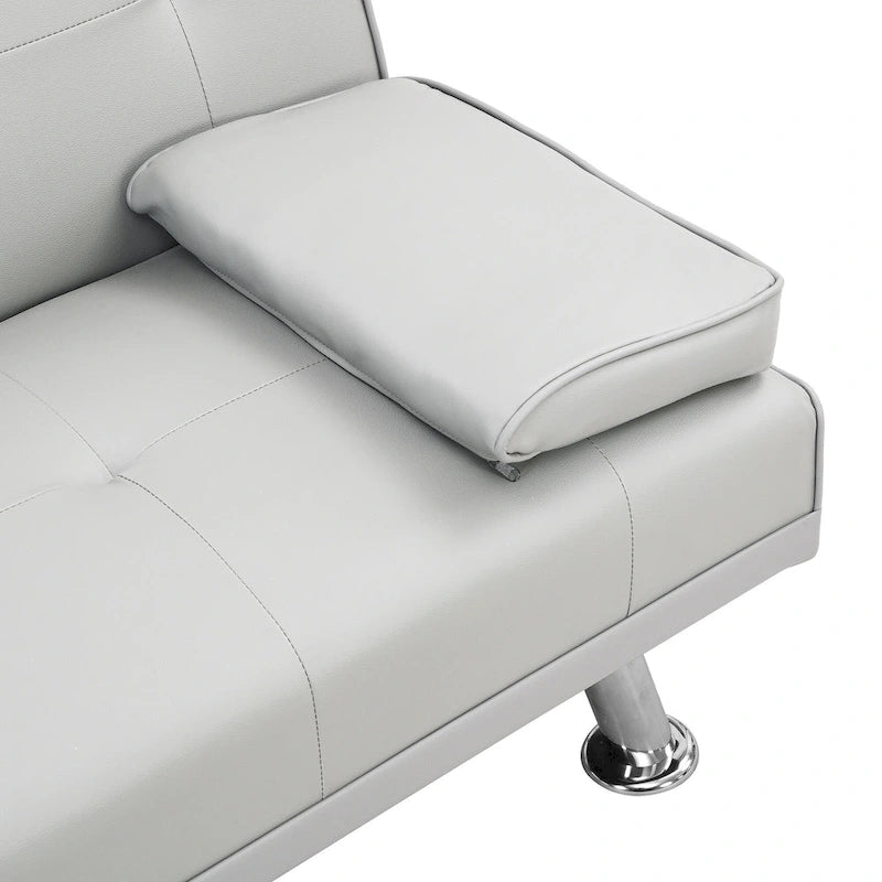 Canapé-lit deux places en PVC de 66,1 po avec cadre en bois et pieds en acier inoxydable