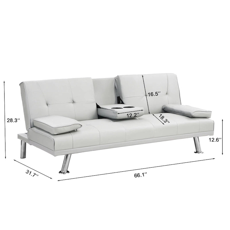 Canapé-lit deux places en PVC de 66,1 po avec cadre en bois et pieds en acier inoxydable