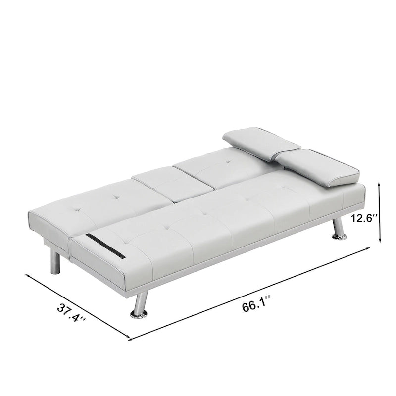 Canapé-lit deux places en PVC de 66,1 po avec cadre en bois et pieds en acier inoxydable