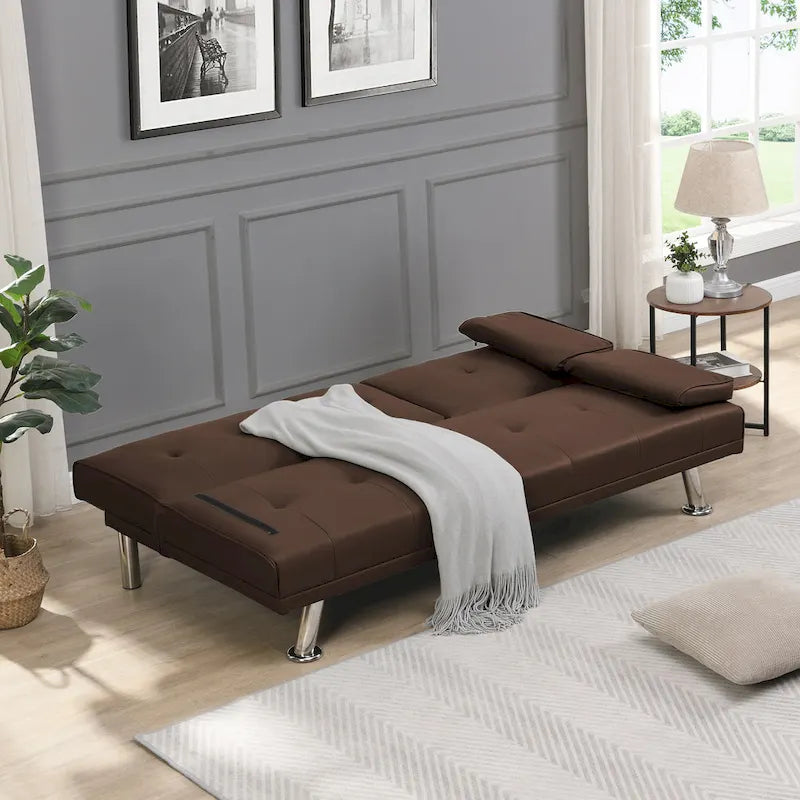 Canapé-lit deux places en PVC de 66,1 po avec cadre en bois et pieds en acier inoxydable