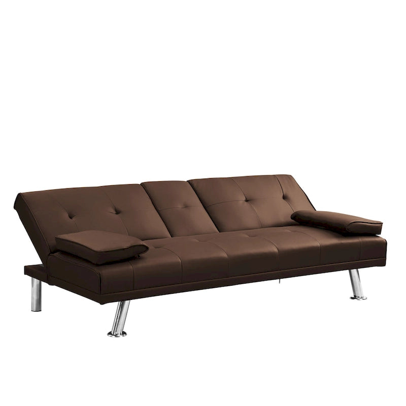 Canapé-lit deux places en PVC de 66,1 po avec cadre en bois et pieds en acier inoxydable