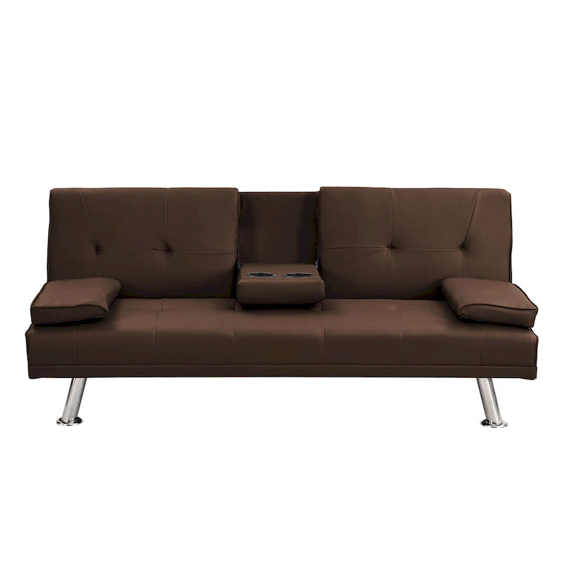 Canapé-lit deux places en PVC de 66,1 po avec cadre en bois et pieds en acier inoxydable