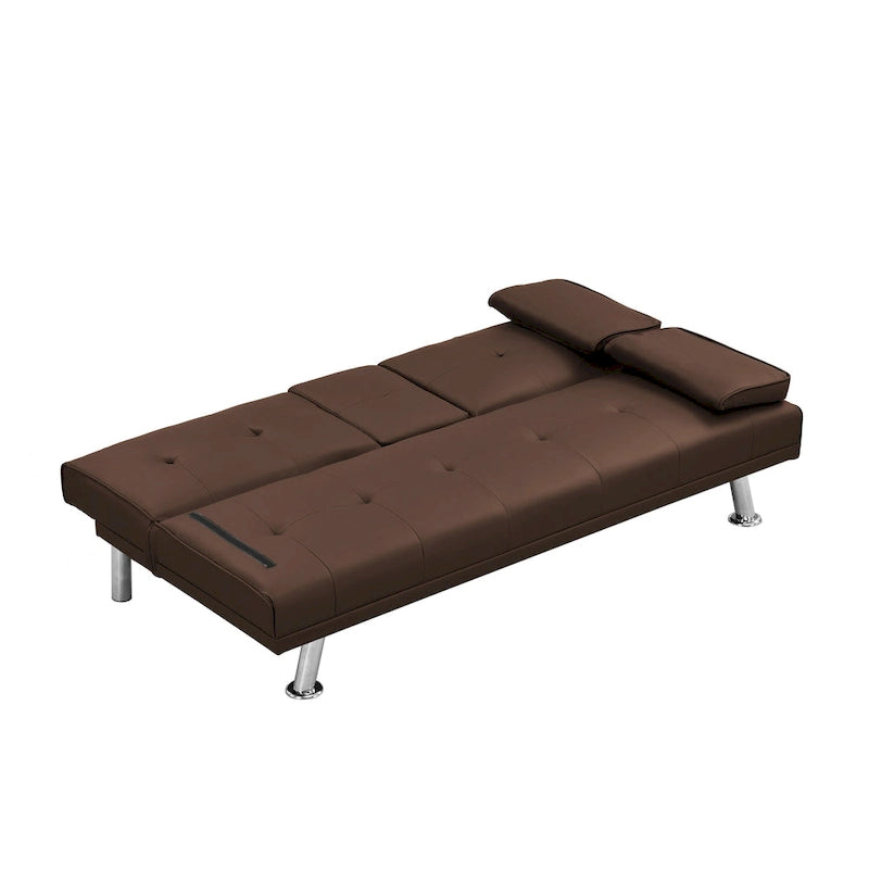 Canapé-lit deux places en PVC de 66,1 po avec cadre en bois et pieds en acier inoxydable