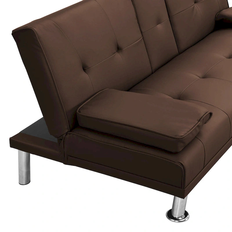 Canapé-lit deux places en PVC de 66,1 po avec cadre en bois et pieds en acier inoxydable