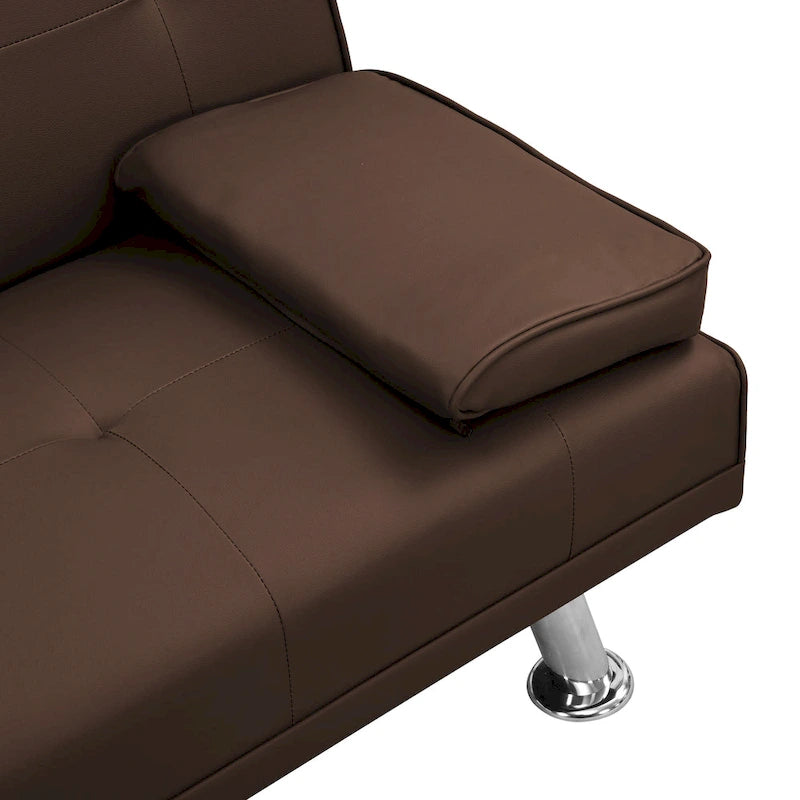 Canapé-lit deux places en PVC de 66,1 po avec cadre en bois et pieds en acier inoxydable