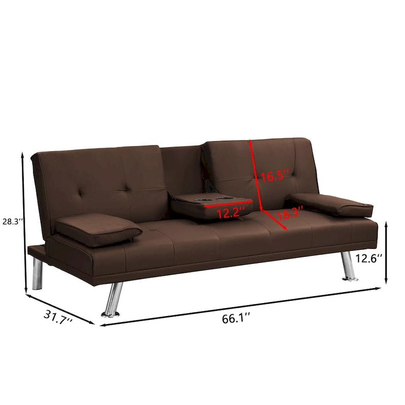 Canapé-lit deux places en PVC de 66,1 po avec cadre en bois et pieds en acier inoxydable