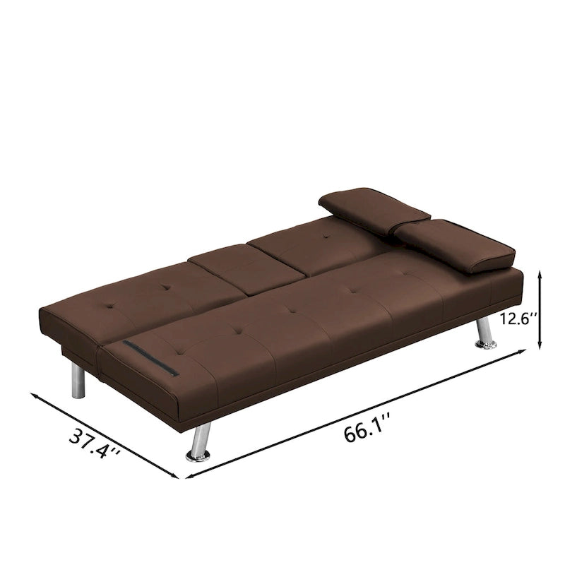 Canapé-lit deux places en PVC de 66,1 po avec cadre en bois et pieds en acier inoxydable