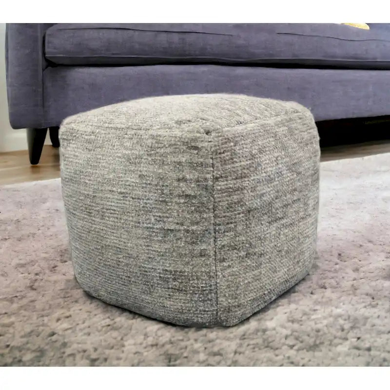 Pouf ottoman cube en laine grise