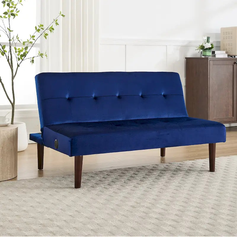 Mini canapé-lit pliant, petit canapé deux places de 114 cm avec dossier réglable et port de charge, fauteuil inclinable convertible moderne