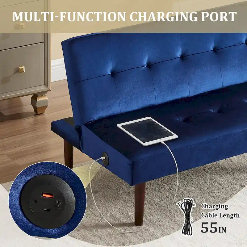 Mini canapé-lit pliant, petit canapé deux places de 114 cm avec dossier réglable et port de charge, fauteuil inclinable convertible moderne