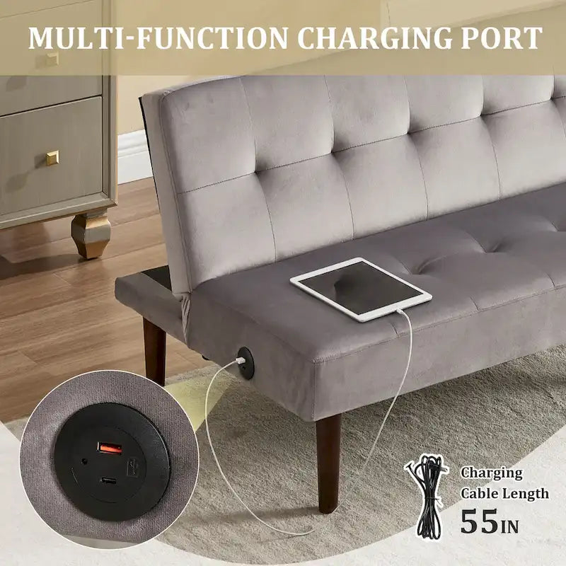 Mini canapé-lit pliant, petit canapé deux places de 114 cm avec dossier réglable et port de charge, fauteuil inclinable convertible moderne