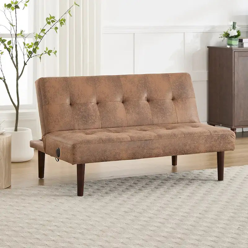 Mini canapé-lit pliant, petit canapé deux places de 114 cm avec dossier réglable et port de charge, fauteuil inclinable convertible moderne