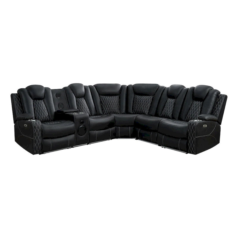 Canapé d'angle inclinable de luxe 5 et 6 places avec LED, USB, chargement sans fil, Bluetooth et rangement