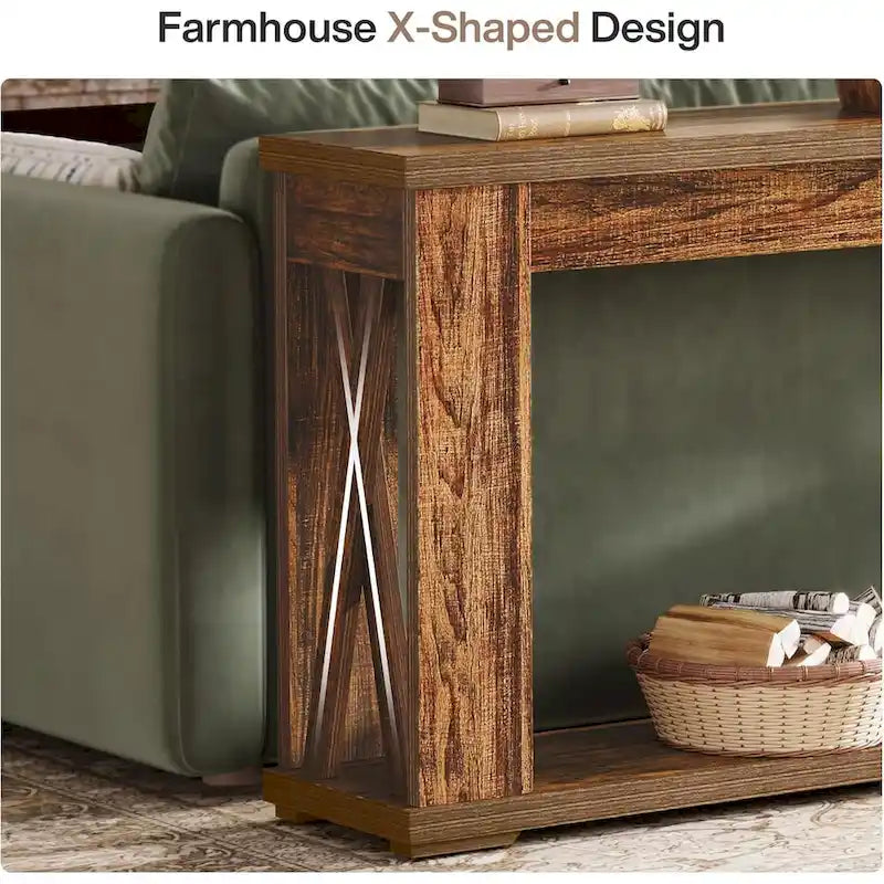 63 Console, table d'entrée de style rustique à 2 niveaux avec étagères de rangement