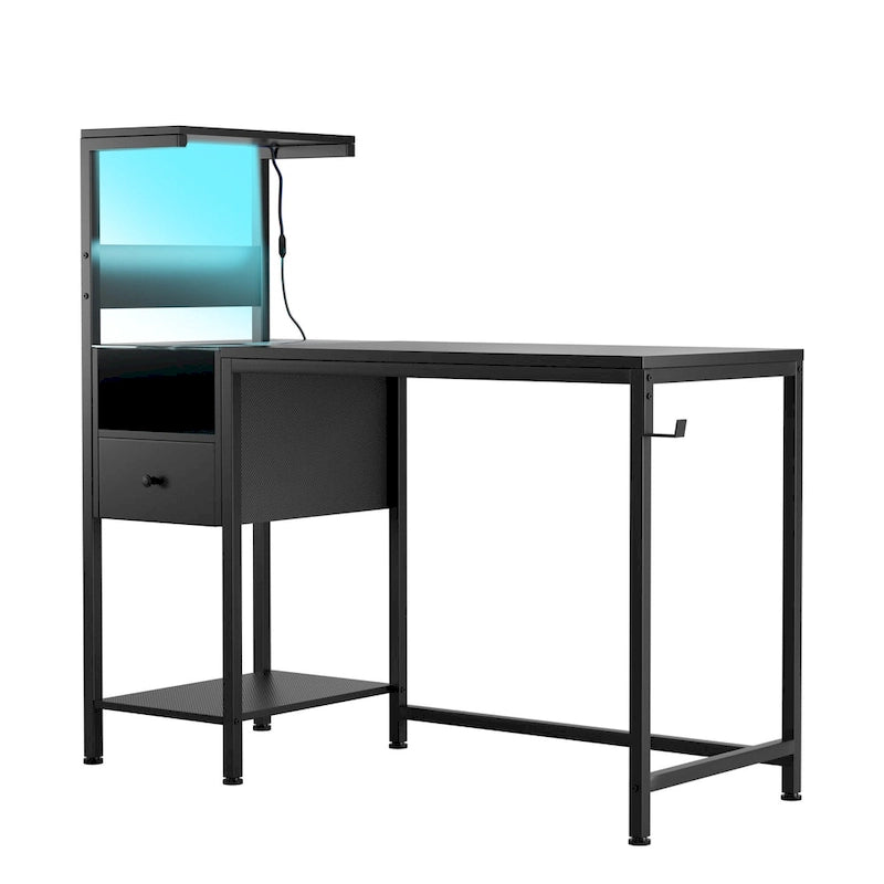 Bureau d'ordinateur avec prise électrique et étagères de rangement
