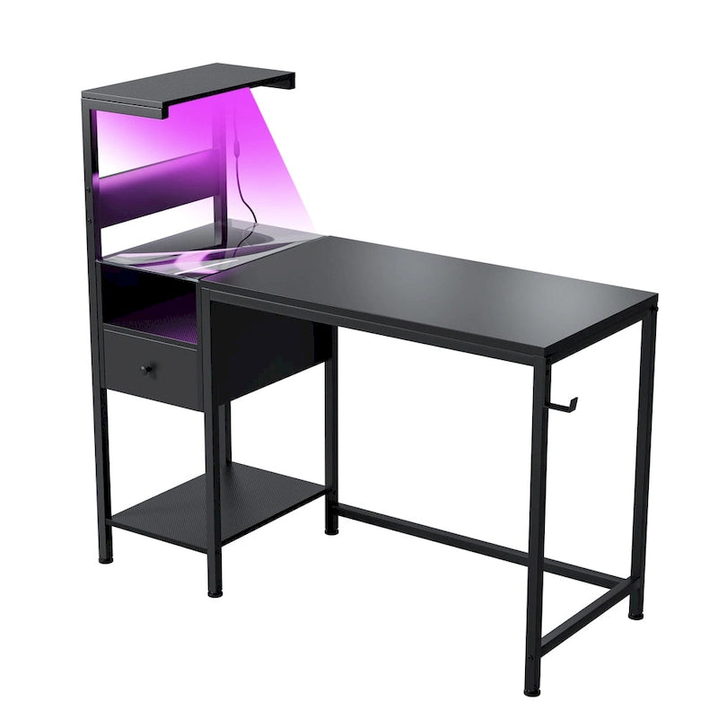 Bureau d'ordinateur avec prise électrique et étagères de rangement