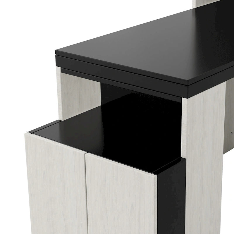 Lit escamotable grand format avec bureau et étagères de rangement
