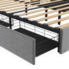 Lit plateforme pleine grandeur gris clair avec lumières DEL et tiroirs de rangement