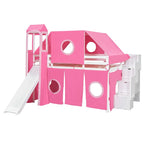 Lit mezzanine complet avec tente et tour de château et cadre en bois massif, capacité de 181 kg, design cabane de jeu