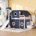 Lit mezzanine complet avec tente et tour de château et cadre en bois massif, capacité de 181 kg, design cabane de jeu