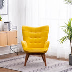 Fauteuil d'appoint jaune moderne en polyester 33 avec ottoman et pieds fuselés en bois