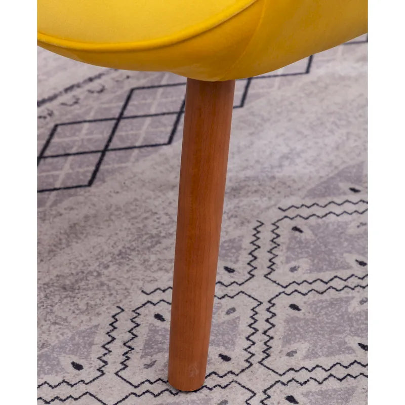 Fauteuil d'appoint jaune moderne en polyester 33 avec ottoman et pieds fuselés en bois