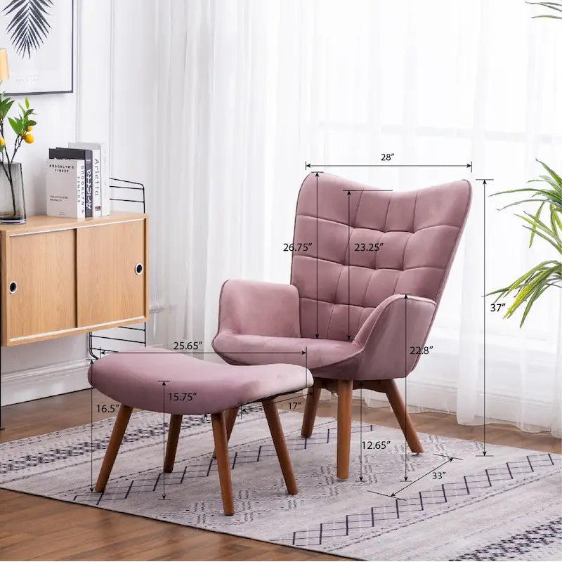 Fauteuil d'appoint jaune moderne en polyester 33 avec ottoman et pieds fuselés en bois