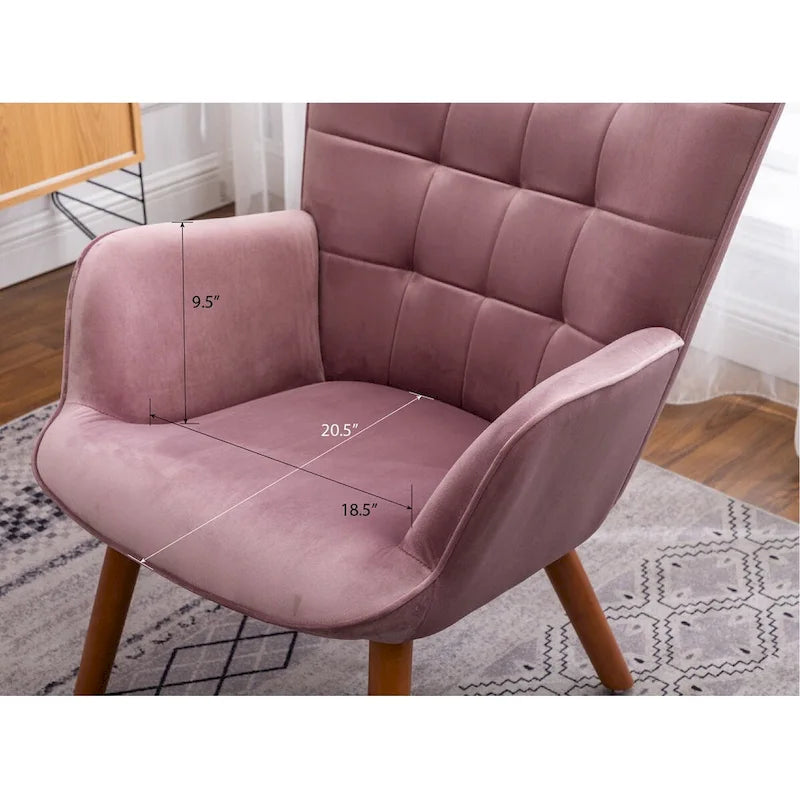 Fauteuil d'appoint jaune moderne en polyester 33 avec ottoman et pieds fuselés en bois
