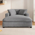 Chaise longue moderne grise de 53,5 po avec pieds en bois massif et oreillers pour salon