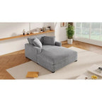 Chaise longue moderne grise de 53,5 po avec pieds en bois massif et oreillers pour salon