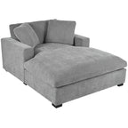 Chaise longue moderne grise de 53,5 po avec pieds en bois massif et oreillers pour salon