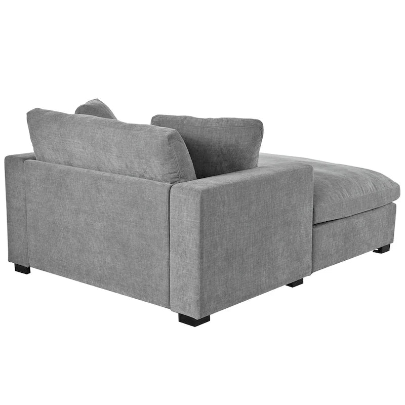 Chaise longue moderne grise de 53,5 po avec pieds en bois massif et oreillers pour salon