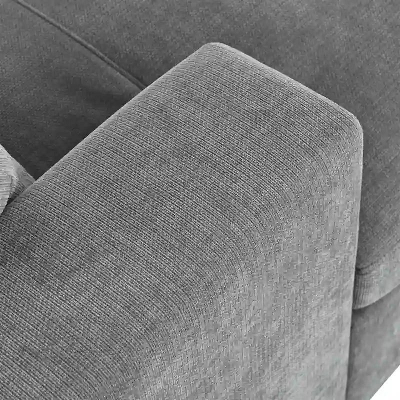 Chaise longue moderne grise de 53,5 po avec pieds en bois massif et oreillers pour salon