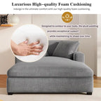 Chaise longue moderne grise de 53,5 po avec pieds en bois massif et oreillers pour salon
