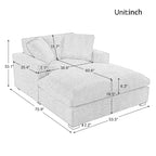 Chaise longue moderne grise de 53,5 po avec pieds en bois massif et oreillers pour salon
