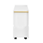 Table d'appoint mobile moderne de 31,5 avec verre trempé cannelé de 5 mm d'épaisseur, roulettes verrouillables et barre ronde dorée
