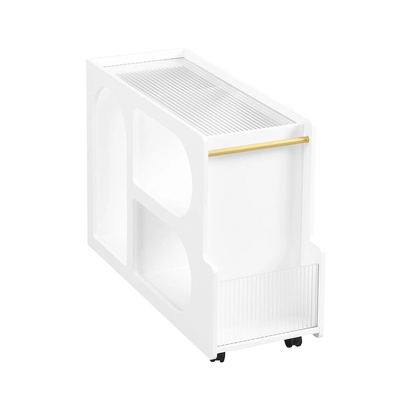 Table d'appoint mobile moderne de 31,5 avec verre trempé cannelé de 5 mm d'épaisseur, roulettes verrouillables et barre ronde dorée