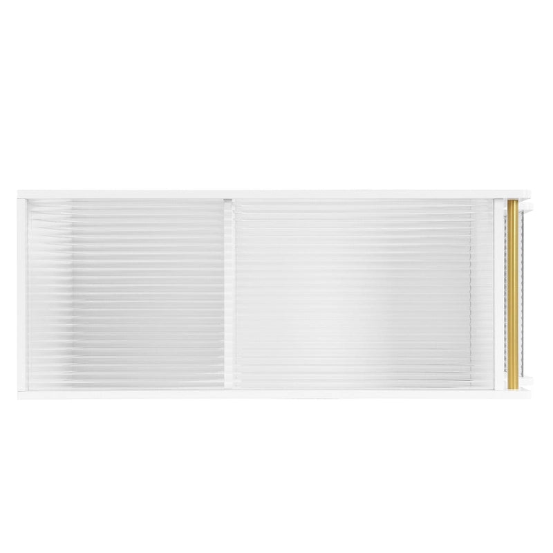 Table d'appoint mobile moderne de 31,5 avec verre trempé cannelé de 5 mm d'épaisseur, roulettes verrouillables et barre ronde dorée
