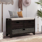 Banc de rangement d'entrée avec panier amovible et 2 tiroirs, avec coussin amovible pour salon