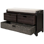 Banc de rangement d'entrée avec panier amovible et 2 tiroirs, avec coussin amovible pour salon