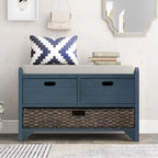 Banc de rangement d'entrée avec panier amovible et 2 tiroirs, avec coussin amovible pour salon