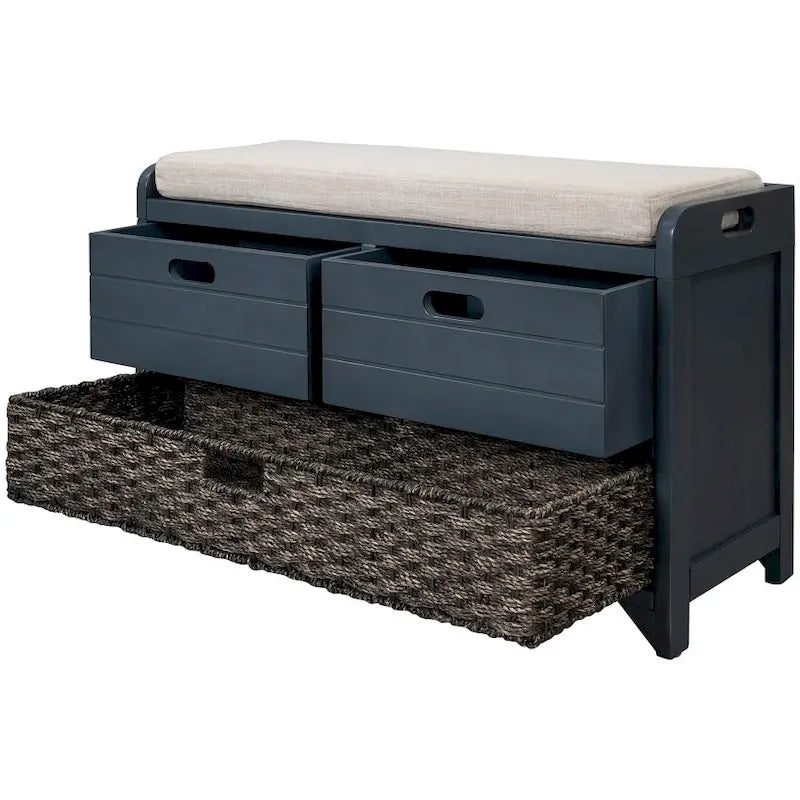 Banc de rangement d'entrée avec panier amovible et 2 tiroirs, avec coussin amovible pour salon